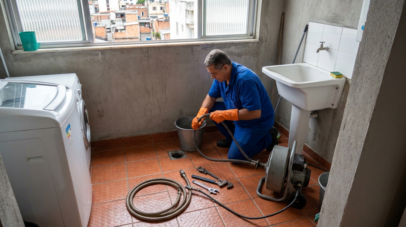 Desentupimento de ralo com equipamento em Calixtolândia, Anápolis‑GO