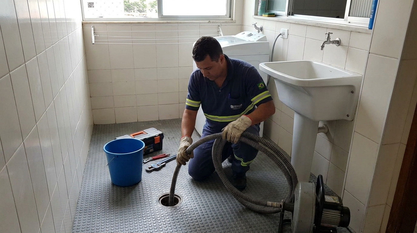 Desentupimento de ralo residencial na Univerdecidade, Uberaba‑MG